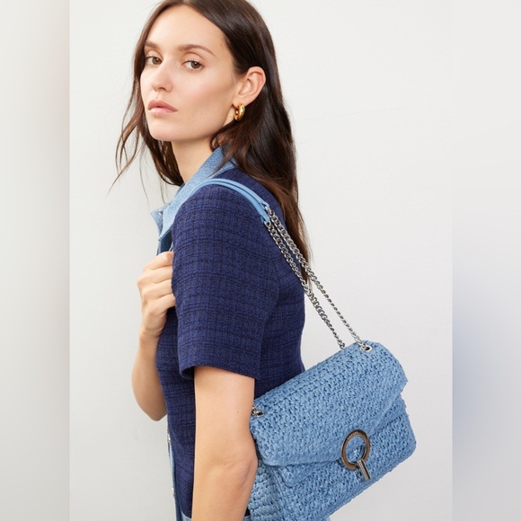 Sandro Light Blue Woven Shoulder Bag with Chain Strap main image 3